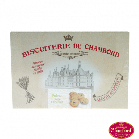 Sablés de Chambord à la Poire et au Chocolat 300gr - Biscuits et Pâtisseries sucrés - Biscuits à la poire et au chocolat. Fabriqué par BISCUITERIE DE CHAMBORD à MASLIVES (Loir-et-Cher-41).