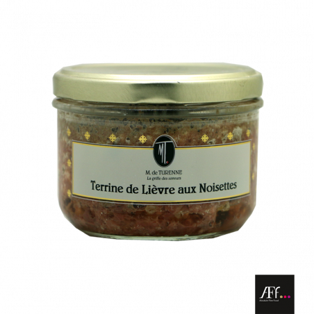 Terrine de Lièvre aux Noisettes 180g - Pâtés, Terrines, Mousses et Rillettes - Terrine de lièvre aux noisettes. Distribué par ALIMENTATION FINE DE FRANCE à BERGERAC (Dordogne-24).