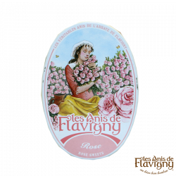 Flavigny Boite 50g à la Rose - Confiseries - Petits bonbons à la rose. Fabriqué par ANIS DE L'ABBAYE DE FLAVIGNY à FLAVIGNY-SUR-OZERAIN (Côte-d'Or-21).