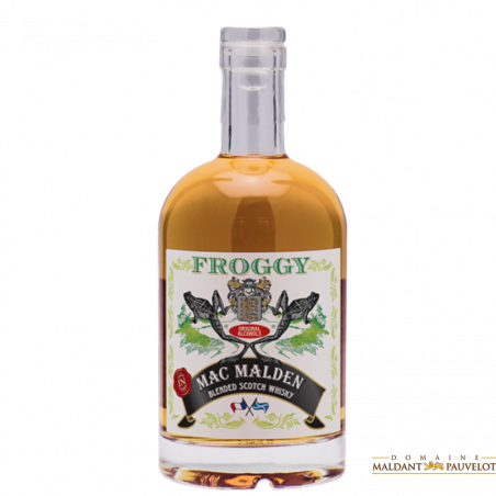 Mac Malden Froggy - Whiskies - Blended avec 50% de Single Malt et 50% de Single Grain. Distribué par MALDANT PAUVELOT à CHOREY LES BEAUNE (Côte-d'Or-21).