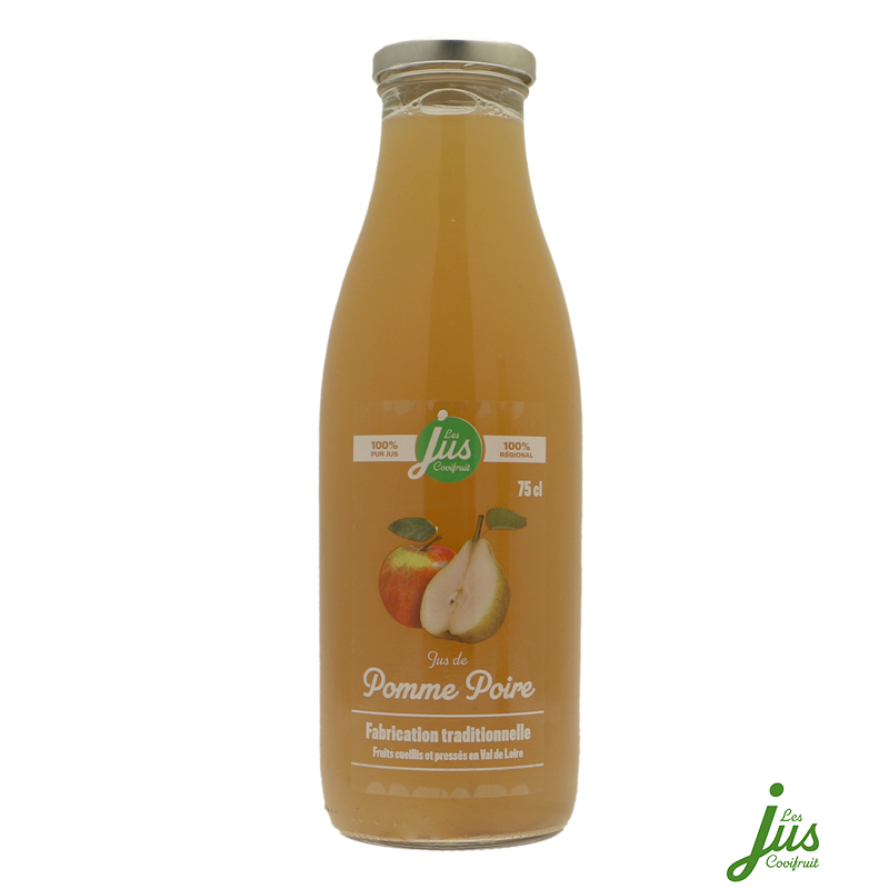 Pur Jus de Pomme Poire de l'Orléannais 75cl - Jus de Fruits - 100% Pur jus de Fruits de l'Orléanais. Fabriqué par COVIFRUIT à OLIVET (Loiret-45).