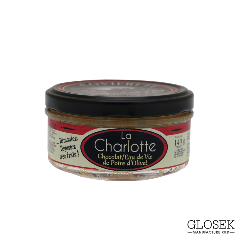 Charlotte au chocolat et à l'eau de vie de Poire 140gr – Desserts – Mini charlotte à l'eau de vie de Poire. Fabriqué par Glosek Gourmet à Fleurance (Fleurance - Gers -32)