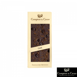 Dark chocolate and coffee bar 90g - Chocolates - Dark chocolate and coffee bar. Manufactured by COMPTOIR DU CACAO in BAZOCHE SUR LE BETZ (Loiret - 45).