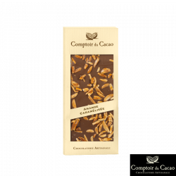 Tablette de Chocolat au Lait Amande Caramélisée 90gr - Chocolats - Tablette de Chocolat au Lait Amande Caramélisée.  Fabriqué par COMPTOIR DU CACAO à BAZOCHE SUR LE BETZ (Loiret - 45).