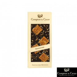 Tablette au Chocolat Noir et Nougatine 90gr - Chocolats - Tablette au Chocolat Noir et Nougatine.  Fabriqué par COMPTOIR DU CACAO à BAZOCHE SUR LE BETZ (Loiret - 45).