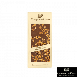 Caramelized Hazelnut Milk Chocolate Bar 90gr - Chocolates - Caramelized Hazelnut Milk Chocolate Bar. Manufactured by COMPTOIR DU CACAO in BAZOCHE SUR LE BETZ (Loiret - 45).