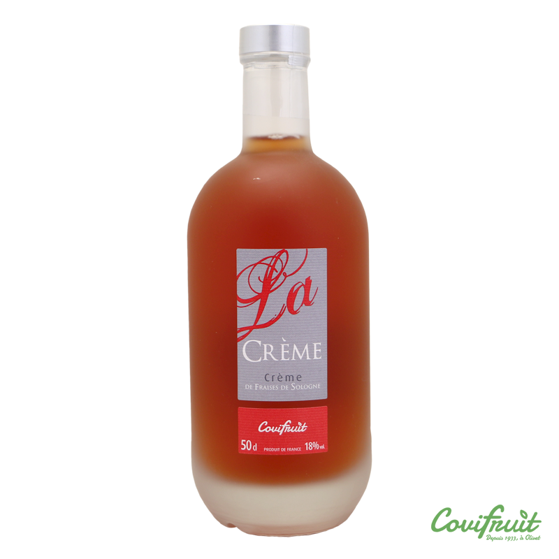 Crème de fraises de Sologne 50cl18° - Crèmes et Liqueurs - Assemblage d'alcool, de sucre et de jus de fraise de Sologne. Fabriqué par COVIFRUIT à OLIVET (Loiret-45).